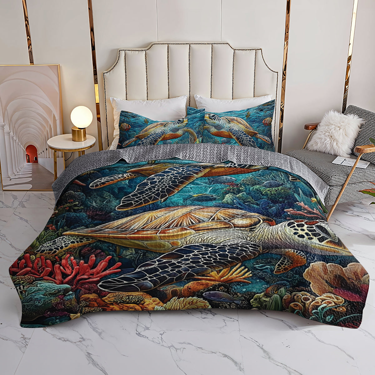 Shineful All Season Quilt 3-Piece Set Ocean Turtle