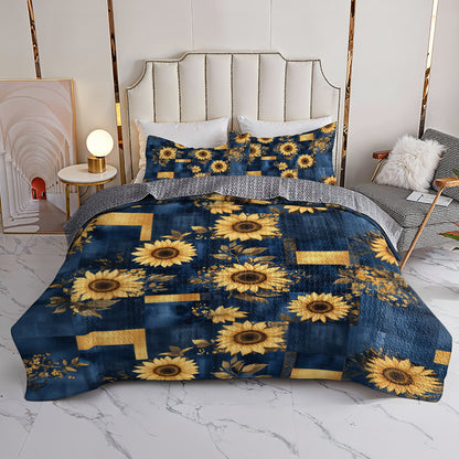 Shineful All Season Quilt 3-Piece Set Golden Sunflower