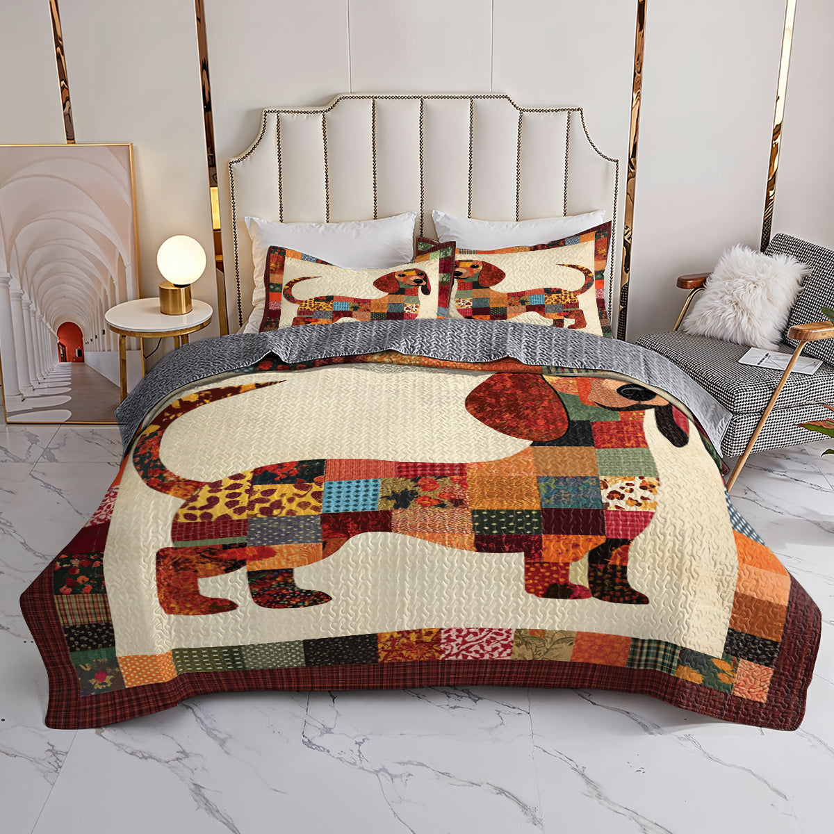 Shineful All Season Quilt 3-Piece Set Dachshund Patchwork