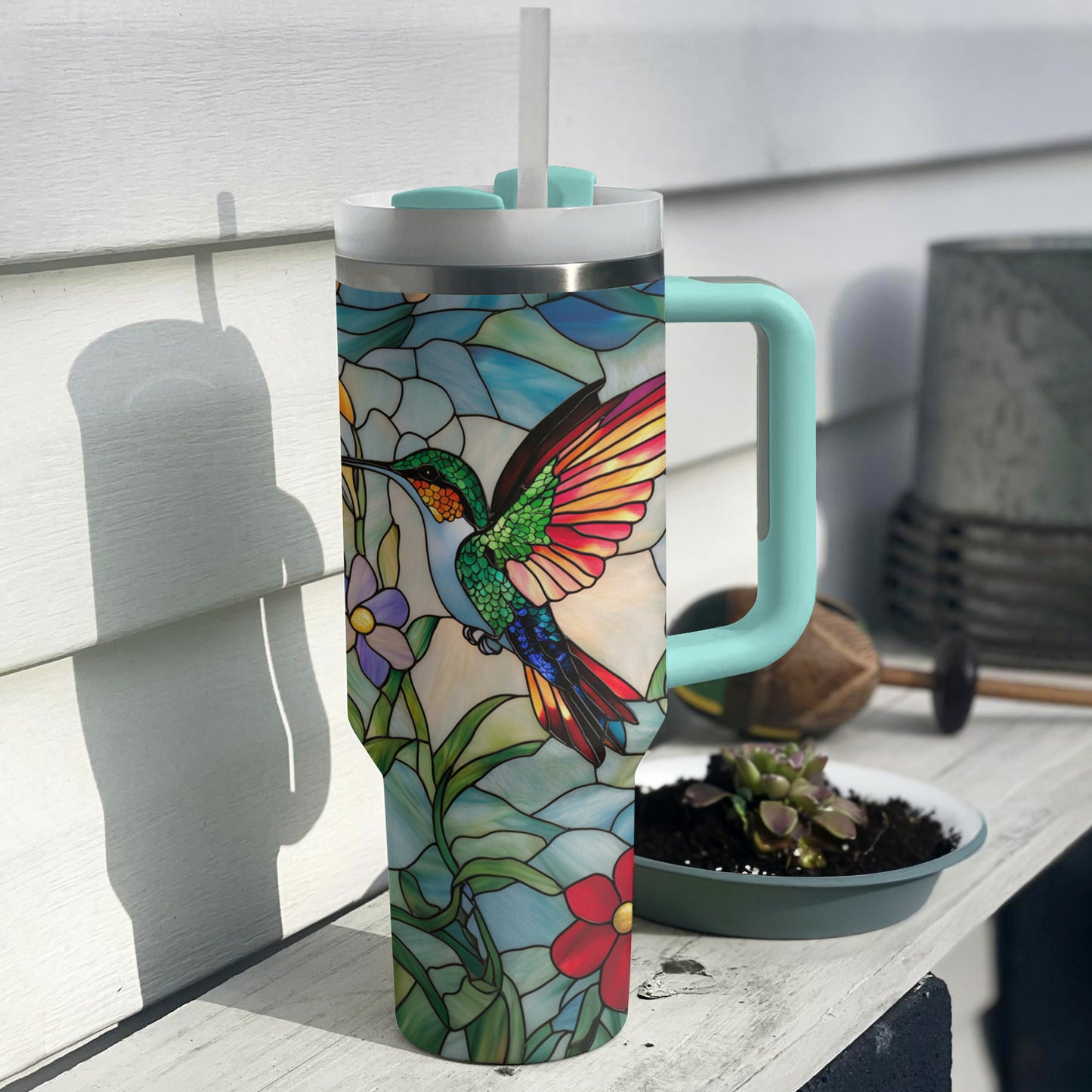 Shineful Tumbler Hummingbird-Stained Glass Insulated