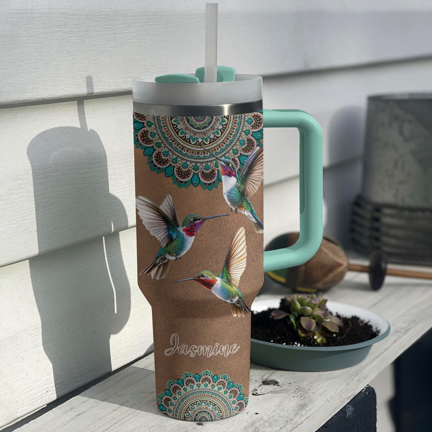 Shineful Tumbler Personalized Hummingbird Mandala