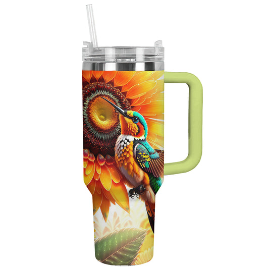 Glänzender Becher mit Kolibri und Sonnenblume