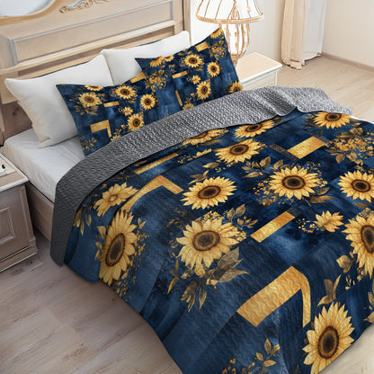 Shineful All Season Quilt 3-Piece Set Golden Sunflower