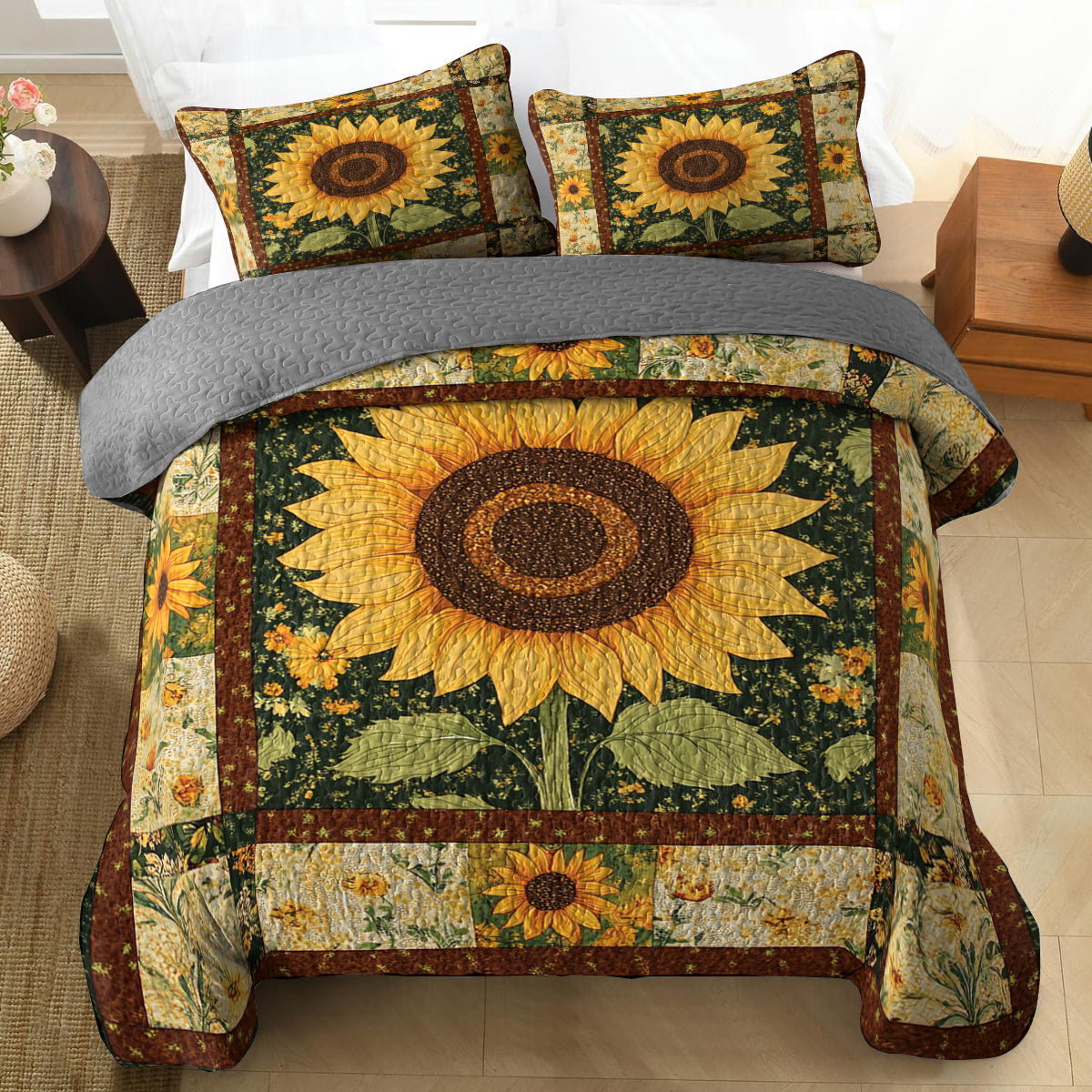 Shineful All Season Quilt 3-Piece Set Sunflower Blis