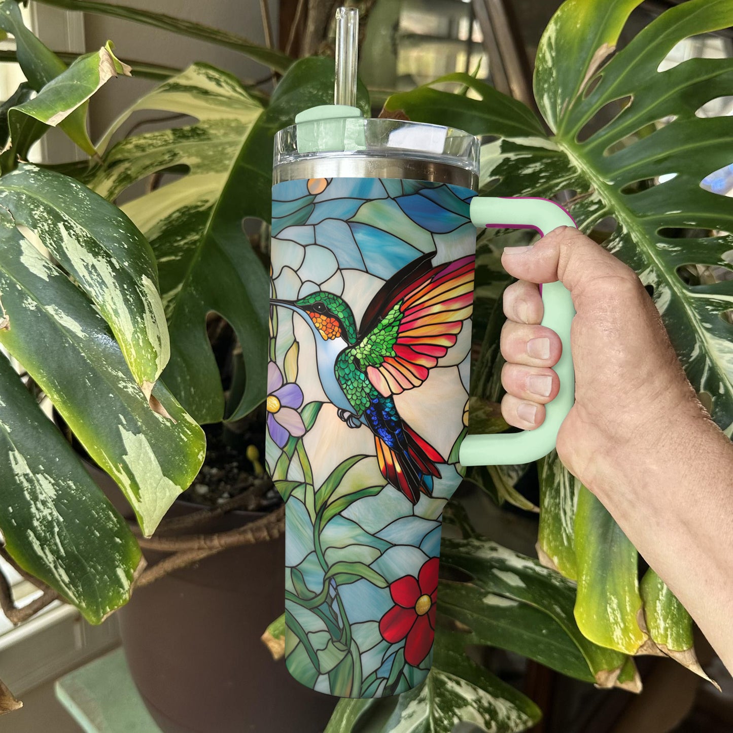 Shineful Tumbler Hummingbird-Stained Glass Insulated