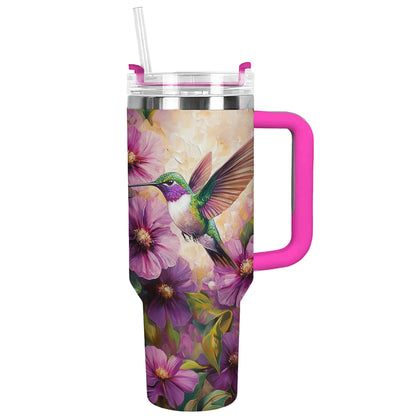 Glänzender Becher mit Kolibri-Blumenmotiv