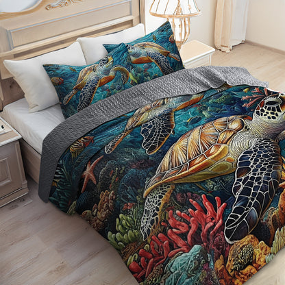 Shineful All Season Quilt 3-Piece Set Ocean Turtle