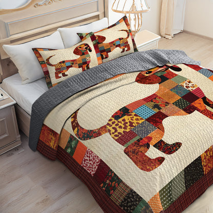 Shineful All Season Quilt 3-Piece Set Dachshund Patchwork