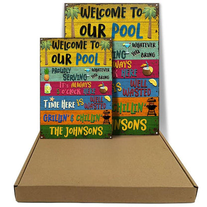 Shineful Swimming Welcome To Our Pool - Personalized 2D Flat Print Metal Signs