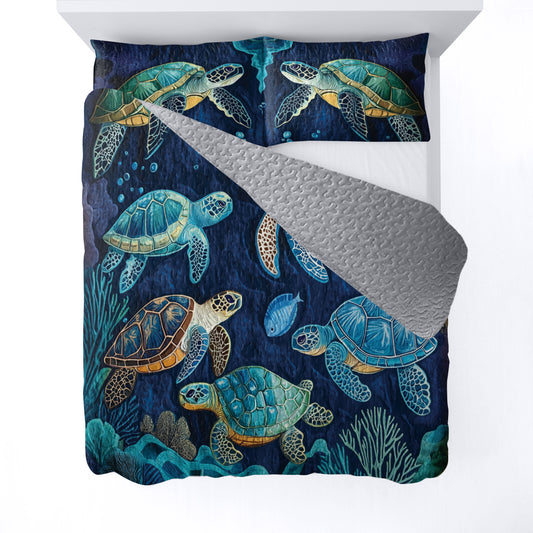 Shineful All Season Quilt 3-Piece Set Sea Turtle Ocean