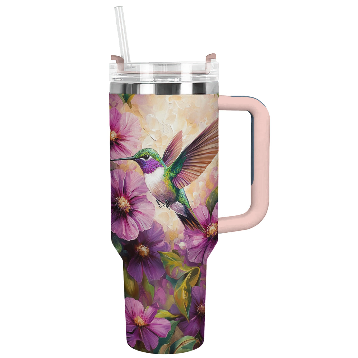 Glänzender Becher mit Kolibri-Blumenmotiv