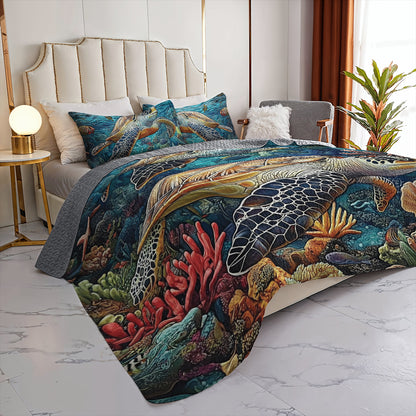 Shineful All Season Quilt 3-Piece Set Ocean Turtle