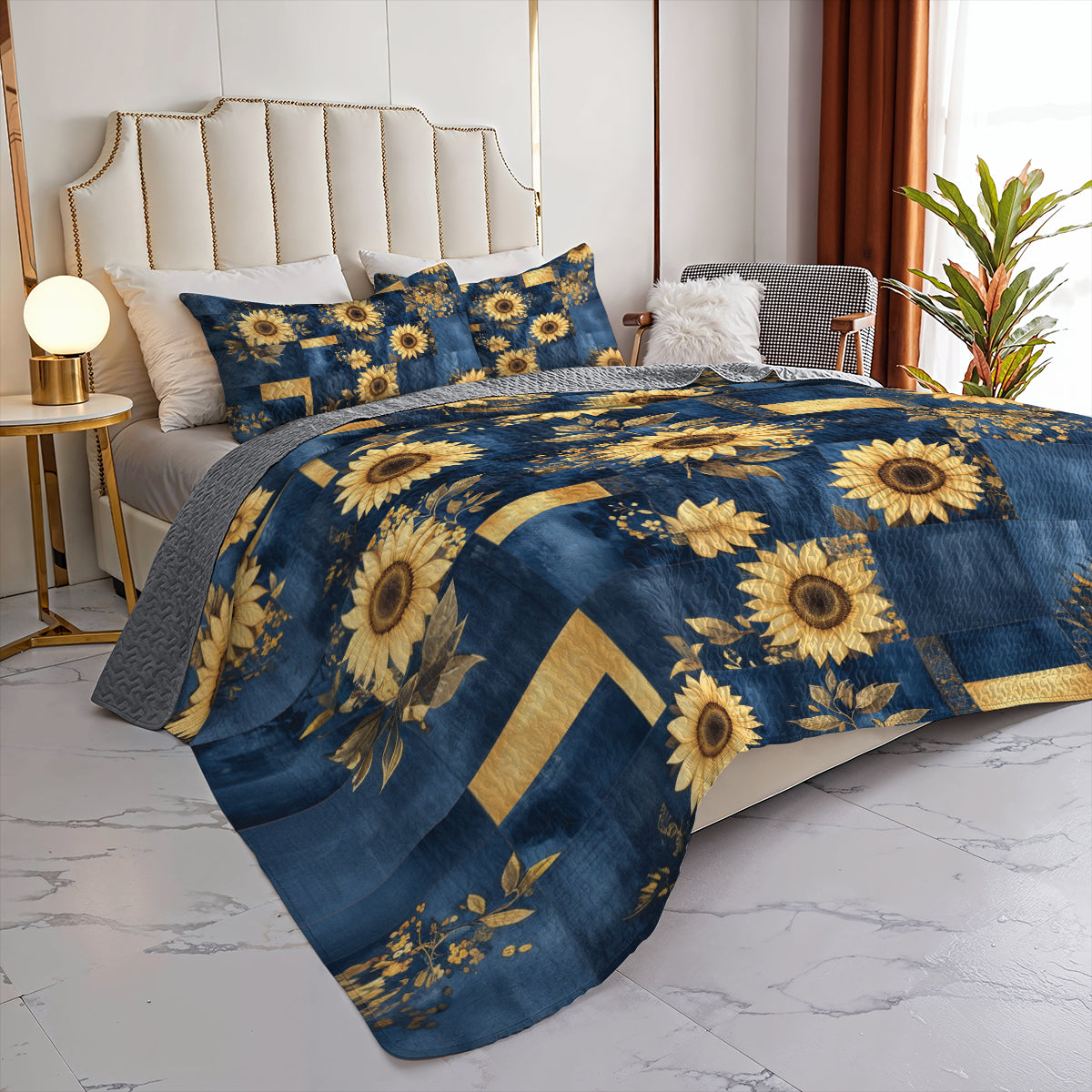 Shineful All Season Quilt 3-Piece Set Golden Sunflower