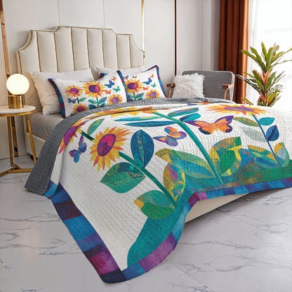 Shineful All Season Quilt 3-Piece Set Sunflower Butterfly Dream