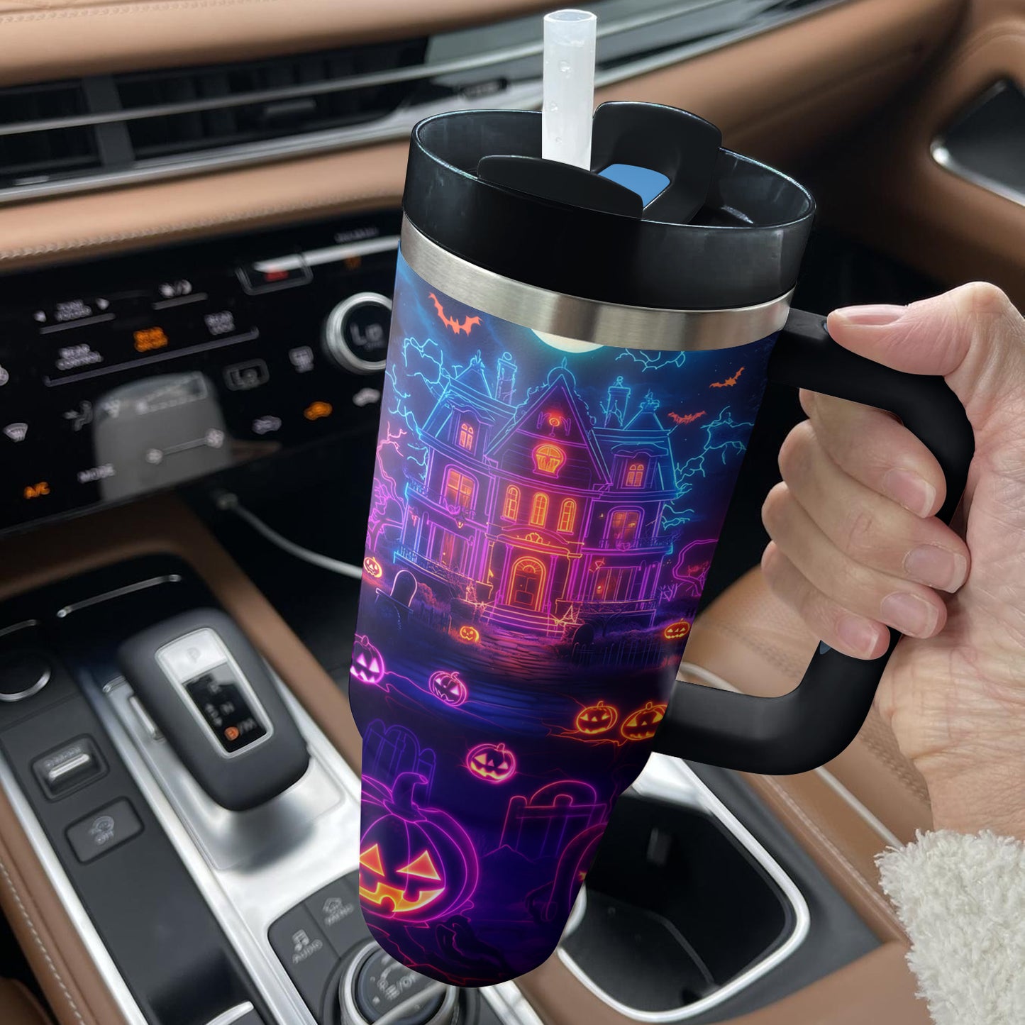 Shineful Tumbler Neon Haunted House On Halloween