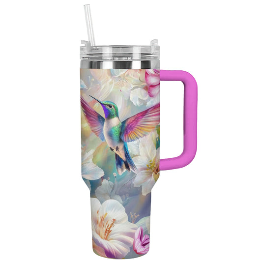 Glänzender Becher mit Kolibri-Blumenmotiv