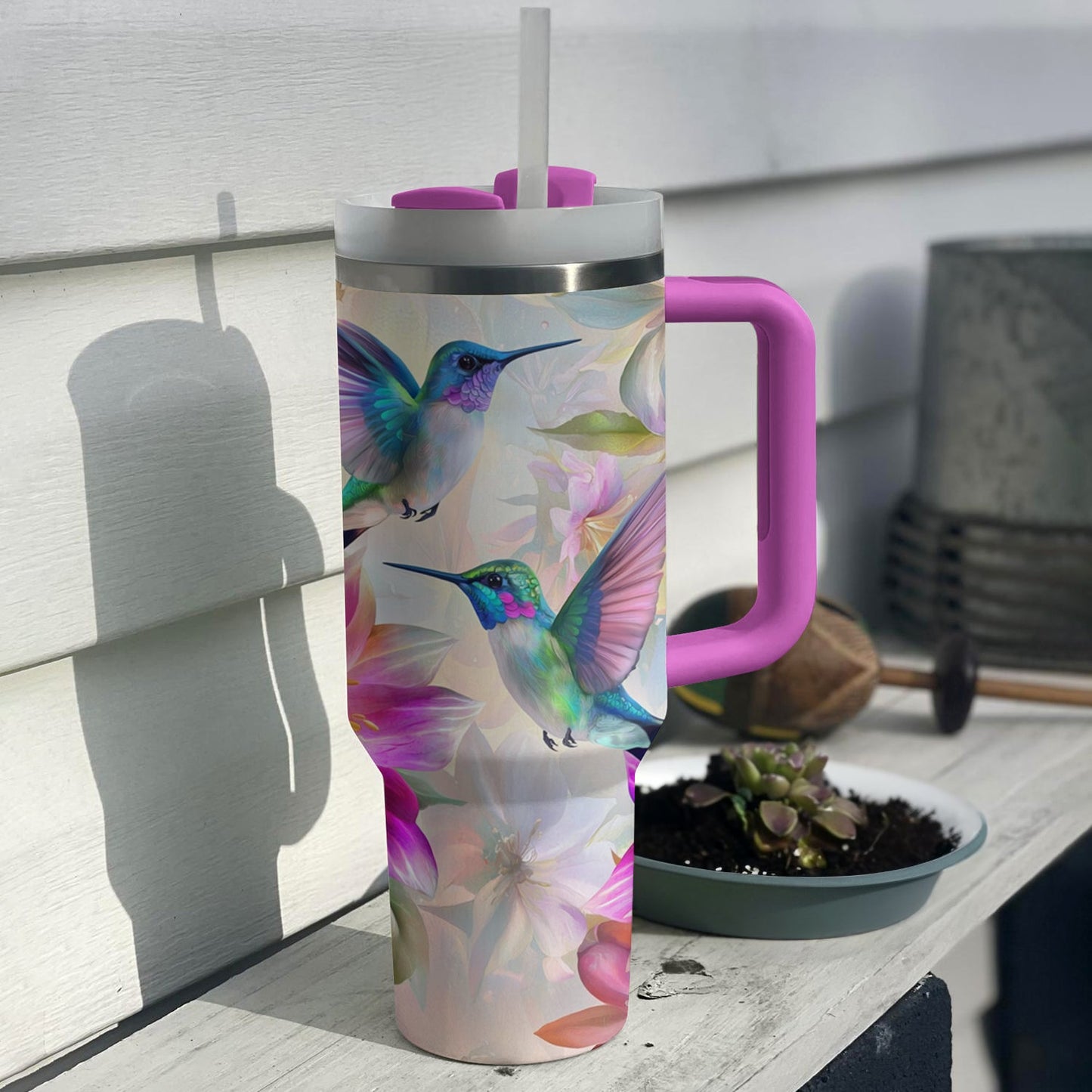 Shineful Tumbler Hummingbirds With Floral Symphony