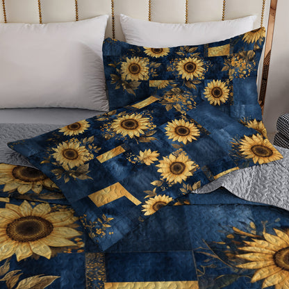 Shineful All Season Quilt 3-Piece Set Golden Sunflower