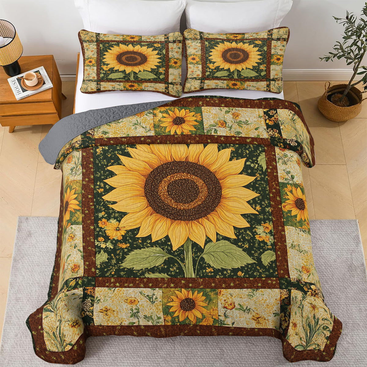 Ensemble de courtepointe toutes saisons Shineful 3 pièces Sunflower Blis