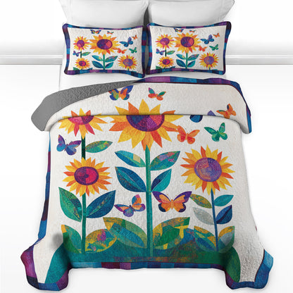 Shineful All Season Quilt 3-Piece Set Sunflower Butterfly Dream