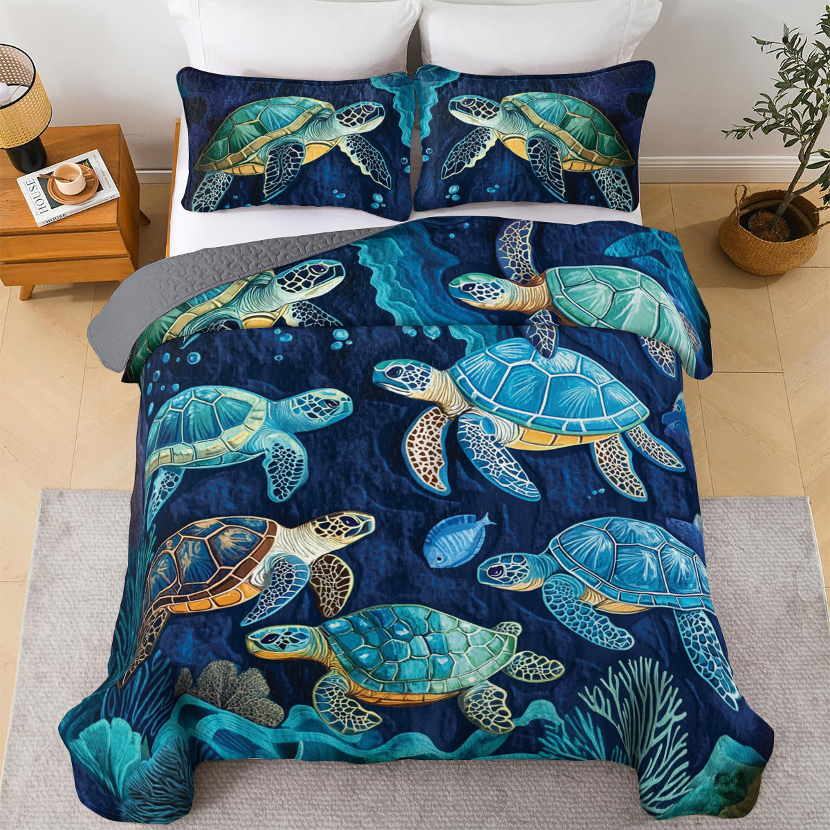 Shineful All Season Quilt 3-Piece Set Sea Turtle Ocean