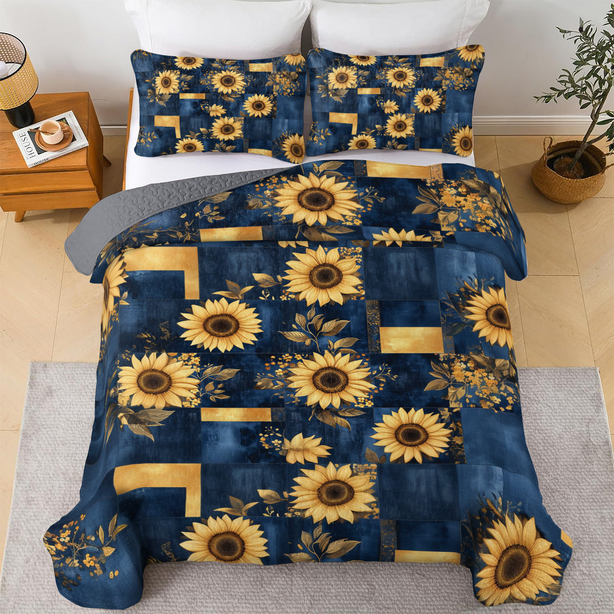 Shineful All Season Quilt 3-Piece Set Golden Sunflower