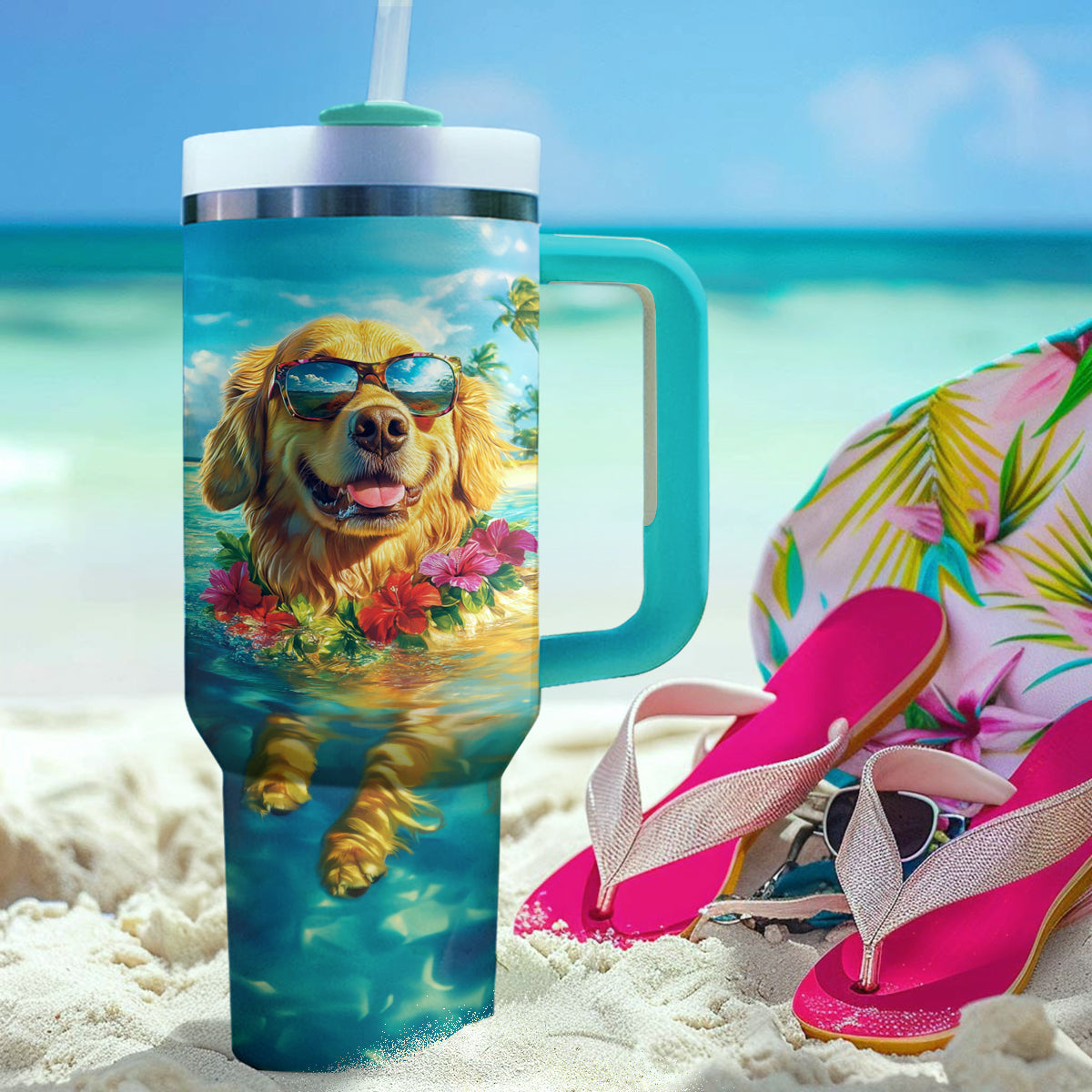 Shineful Tumbler Tropical Vibes Golden Retriever