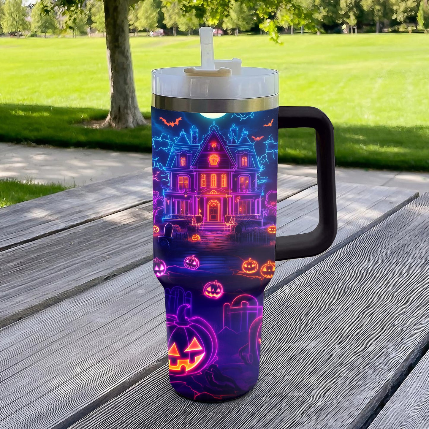 Shineful Tumbler Neon Haunted House On Halloween