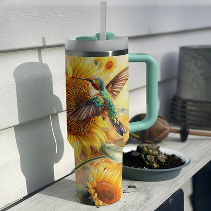 Glänzender Becher mit Kolibri und Sonnenblume