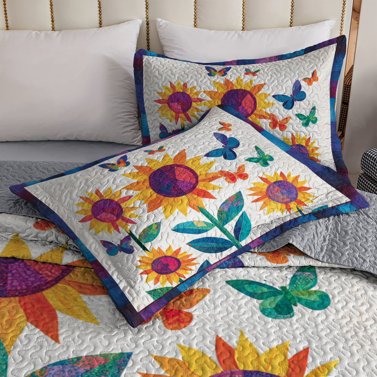 Shineful All Season Quilt 3-Piece Set Sunflower Butterfly Dream