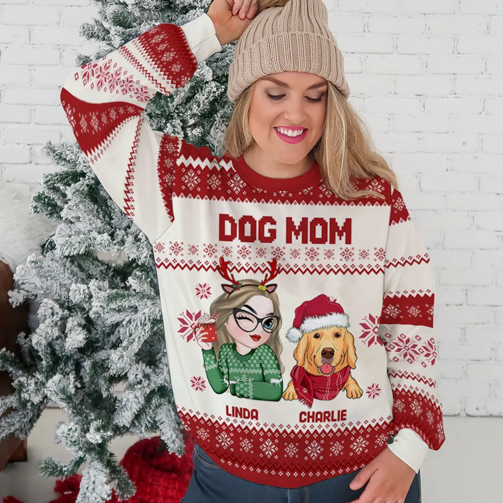 Dog Mom Christmas - Personalized Custom All-Over-Print Sweatshirt