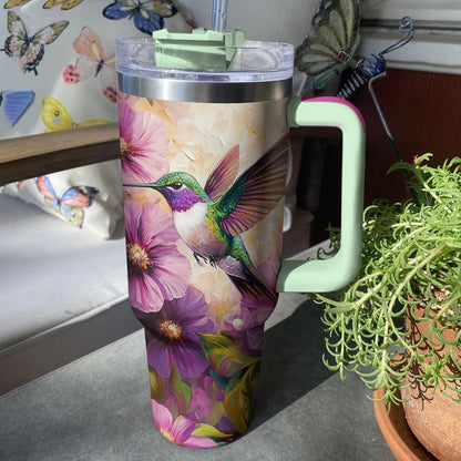 Glänzender Becher mit Kolibri-Blumenmotiv