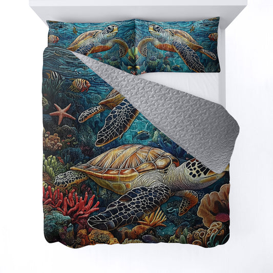 Shineful All Season Quilt 3-Piece Set Ocean Turtle