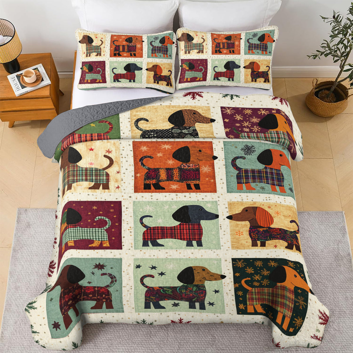 Shineful All Season Quilt 3-Piece Set Patchwork Dachshund