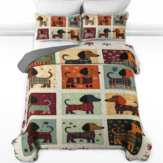 Shineful All Season Quilt 3-Piece Set Patchwork Dachshund