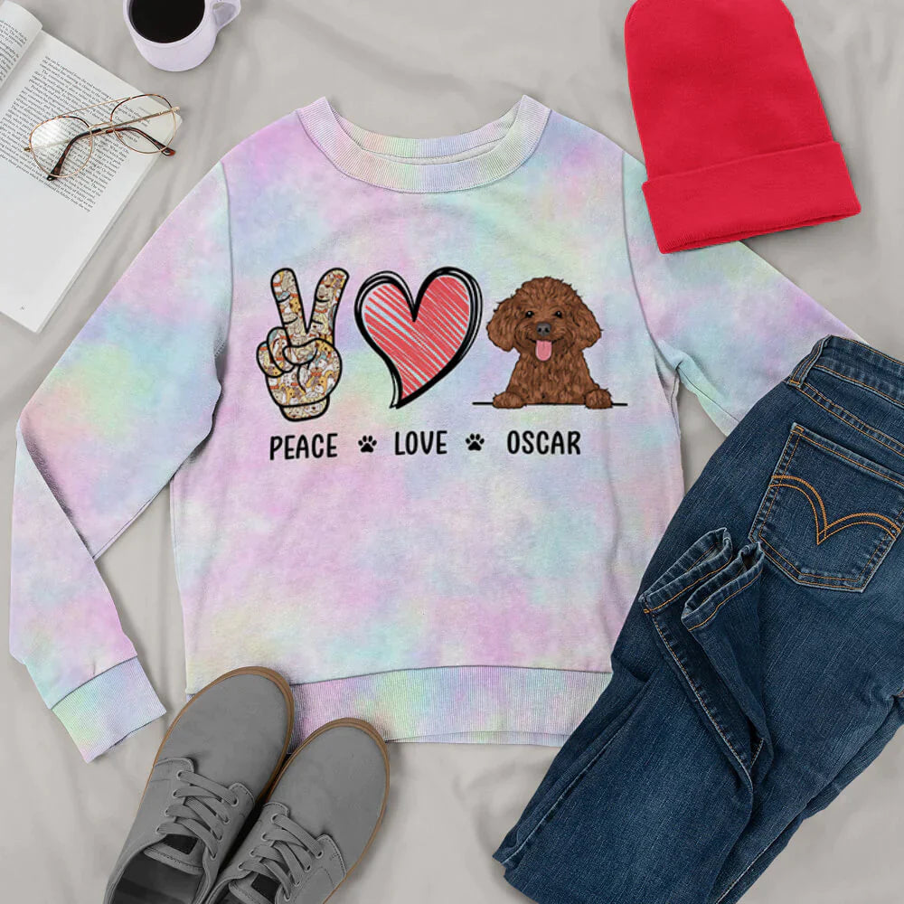 Peace Love Dog - Personalized Custom All-Over-Print Sweatshirt