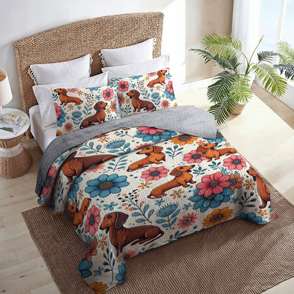 Shineful All Season Quilt 3-Piece Set Floral Dachshund Delight