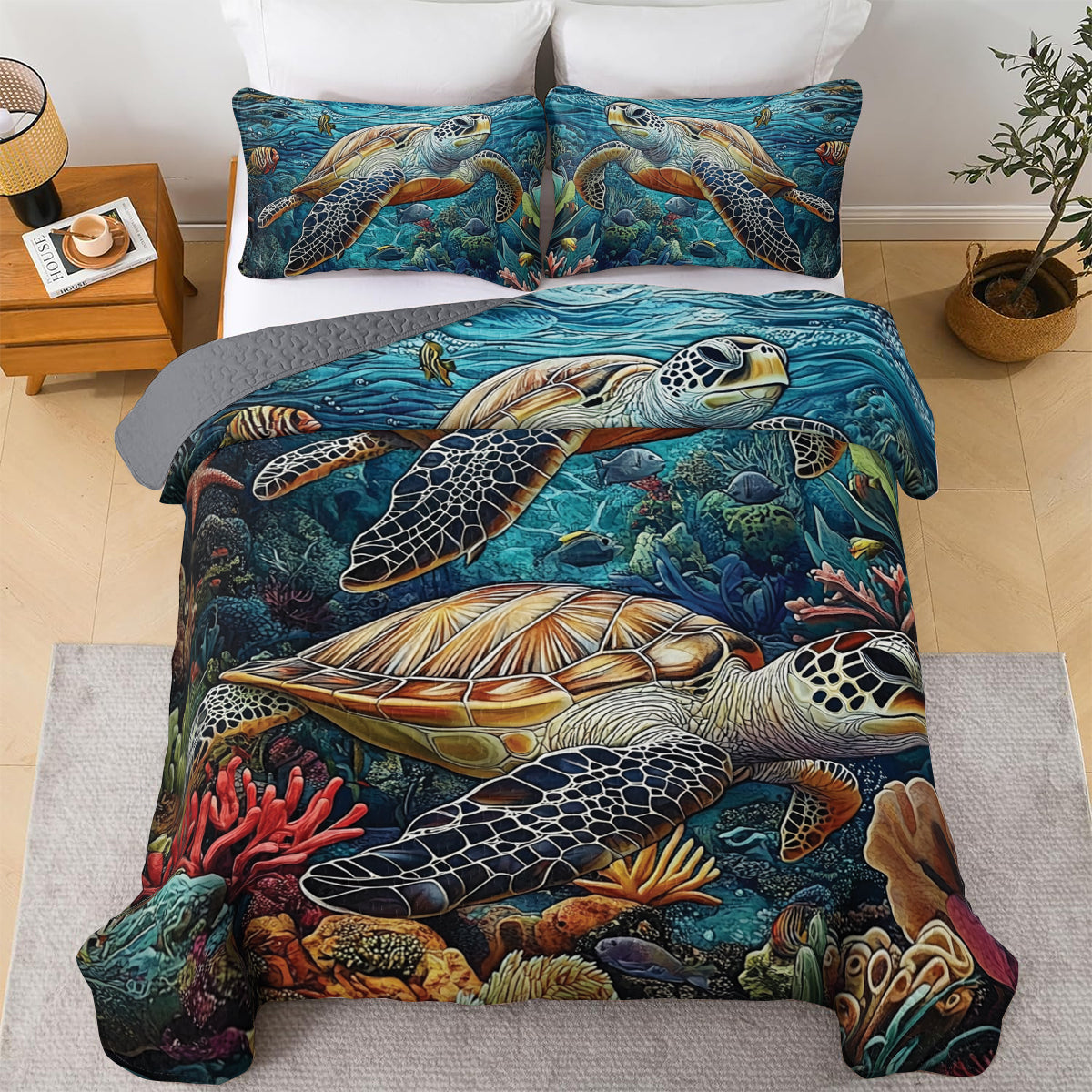 Shineful All Season Quilt 3-Piece Set Ocean Turtle