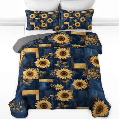 Shineful All Season Quilt 3-Piece Set Golden Sunflower