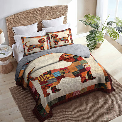 Shineful All Season Quilt 3-Piece Set Dachshund Patchwork