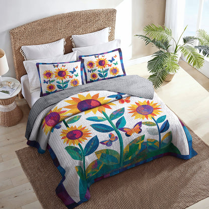 Shineful All Season Quilt 3-Piece Set Sunflower Butterfly Dream