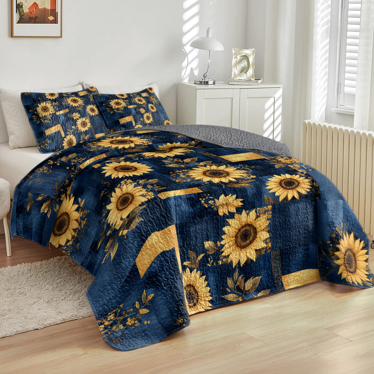 Shineful All Season Quilt 3-Piece Set Golden Sunflower