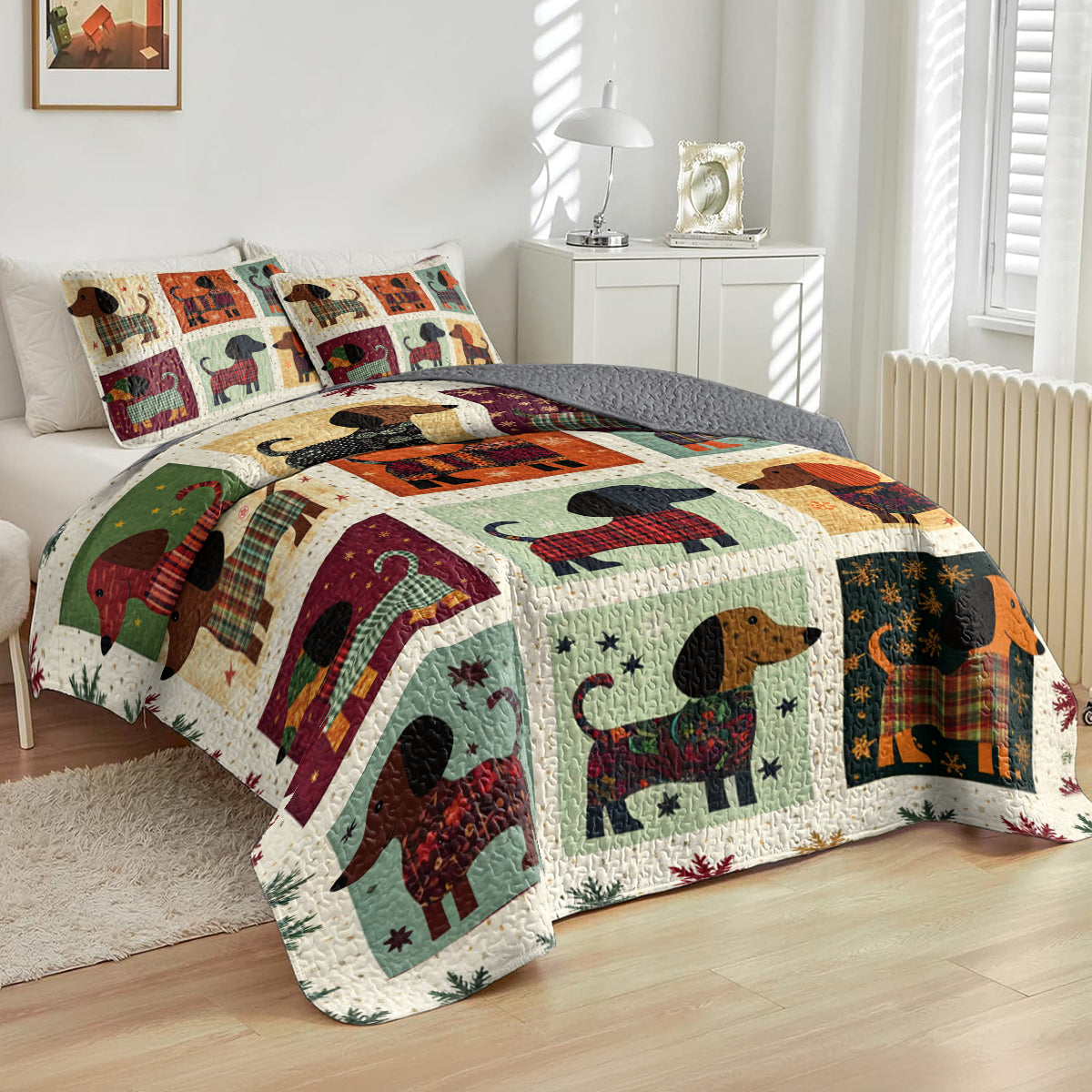 Shineful All Season Quilt 3-Piece Set Patchwork Dachshund