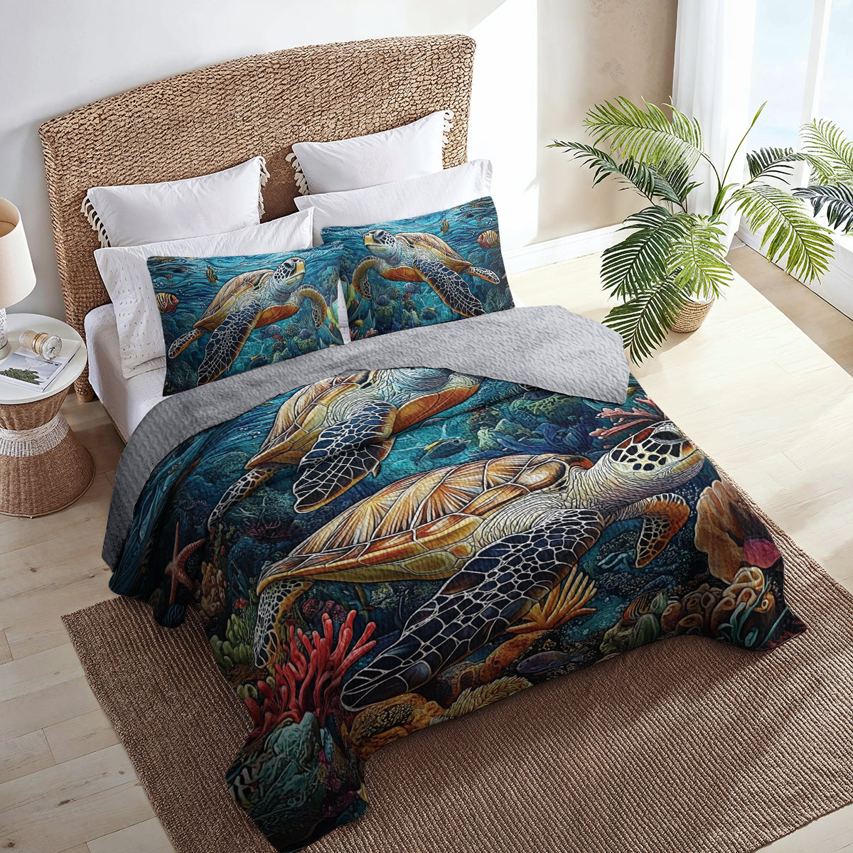 Shineful All Season Quilt 3-Piece Set Ocean Turtle