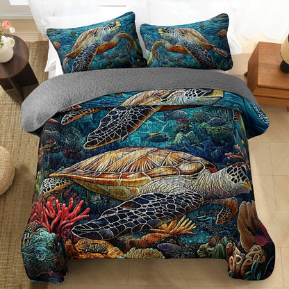 Shineful All Season Quilt 3-Piece Set Ocean Turtle