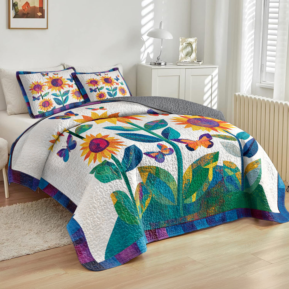 Shineful All Season Quilt 3-teiliges Set Sunflower Butterfly Dream