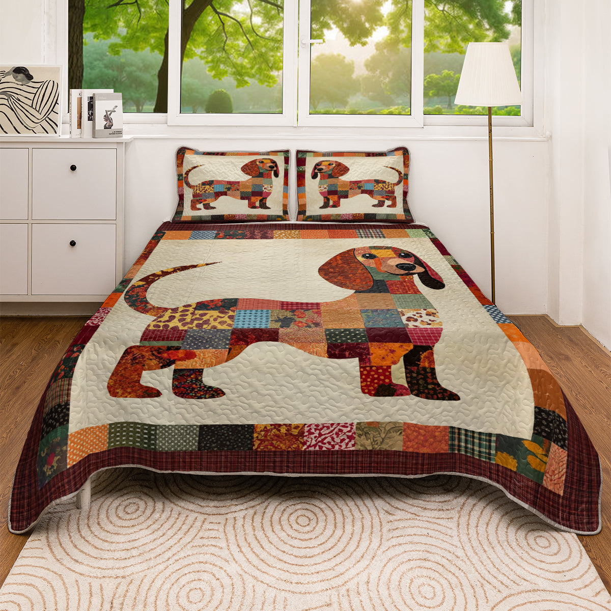 Shineful All Season Quilt 3-Piece Set Dachshund Patchwork