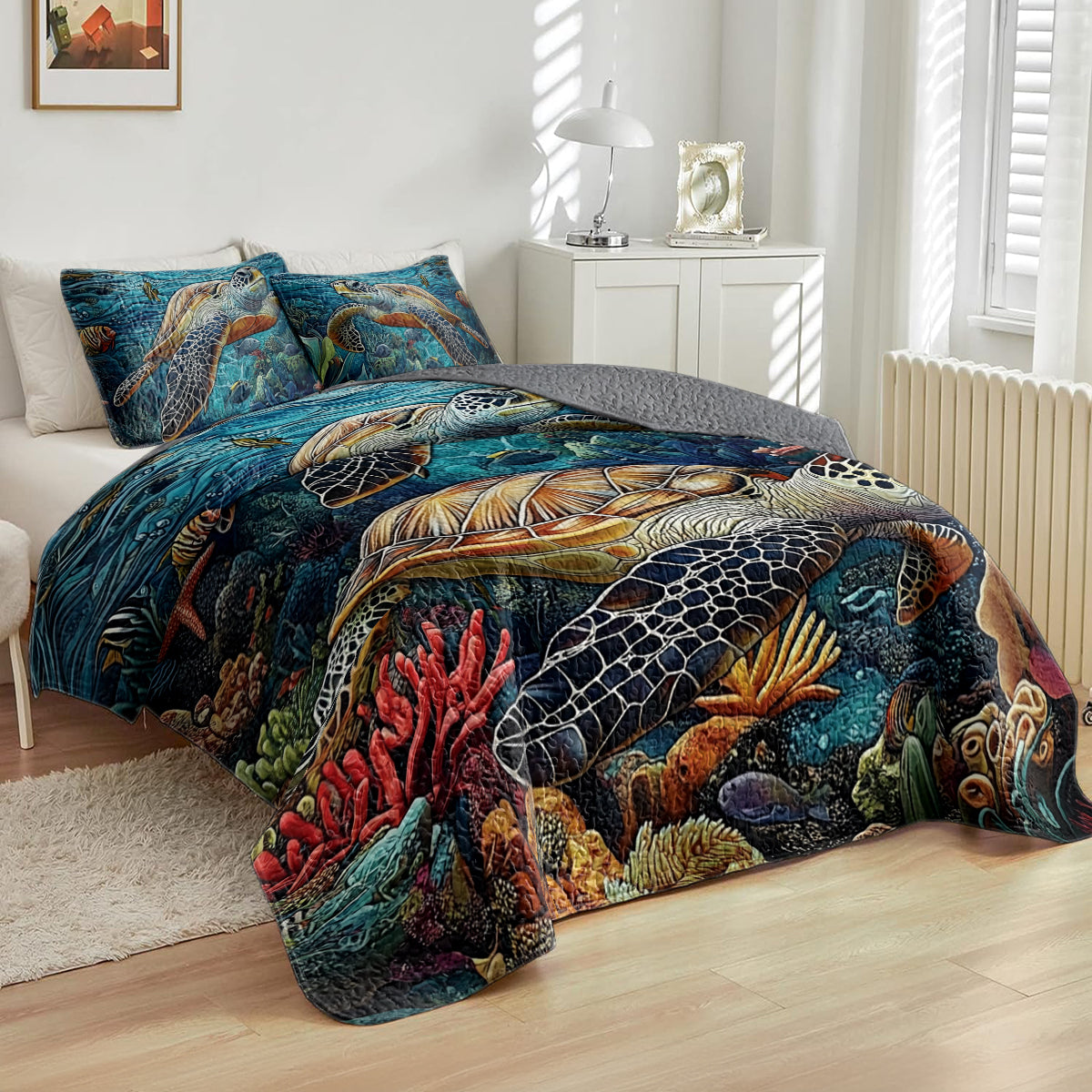 Shineful All Season Quilt 3-Piece Set Ocean Turtle