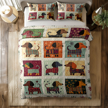 Shineful All Season Quilt 3-Piece Set Patchwork Dachshund