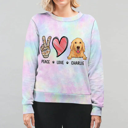 Peace Love Dog - Personalized Custom All-Over-Print Sweatshirt